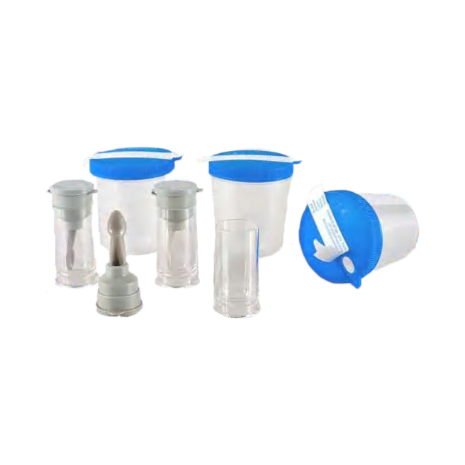 Body fluid specimen collection system (urine containers, feces containers)